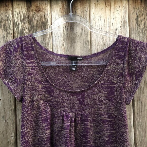 H&M Purple Sheer Shimmer Cap Sleeve Top Size XS - Picture 4 of 7